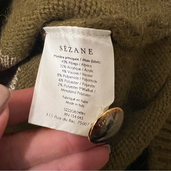 Sezane Hamel Gilet Cardigan Sweater in Khaki Multicolor Metallic Gold size Large - Picture 7 of 9